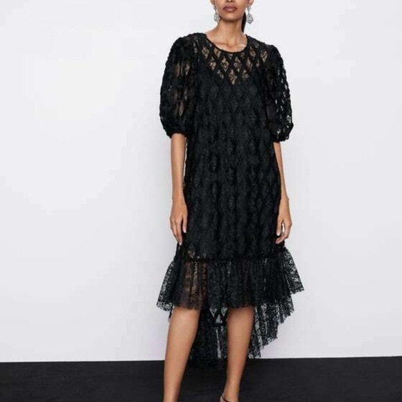 black lace asymmetrical dress